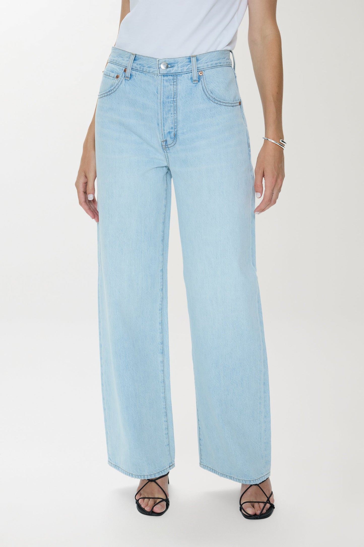 Allostudios – Tate Højtaljede Bowed Wide Leg Jeans - Lyseblå Denim