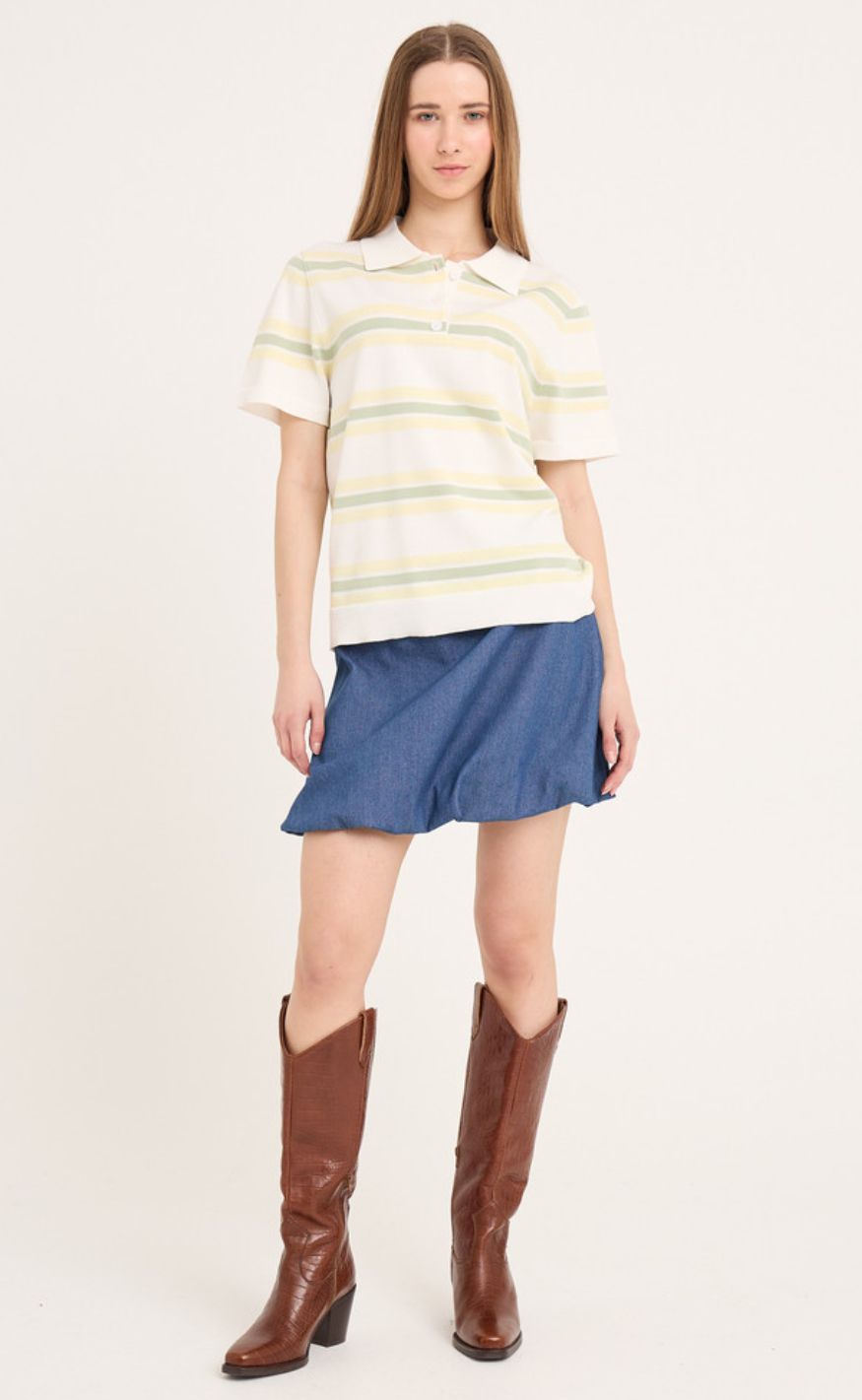 A-View Bluse - Polo Stripe - White/Yello - allostudios