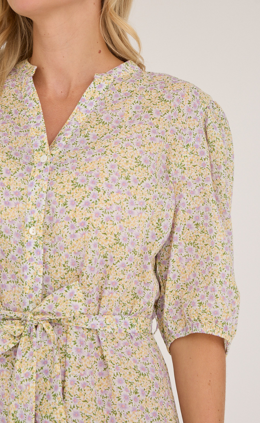 A-View Kjole - Kate V-neck - Lilac/Yellow - allostudios