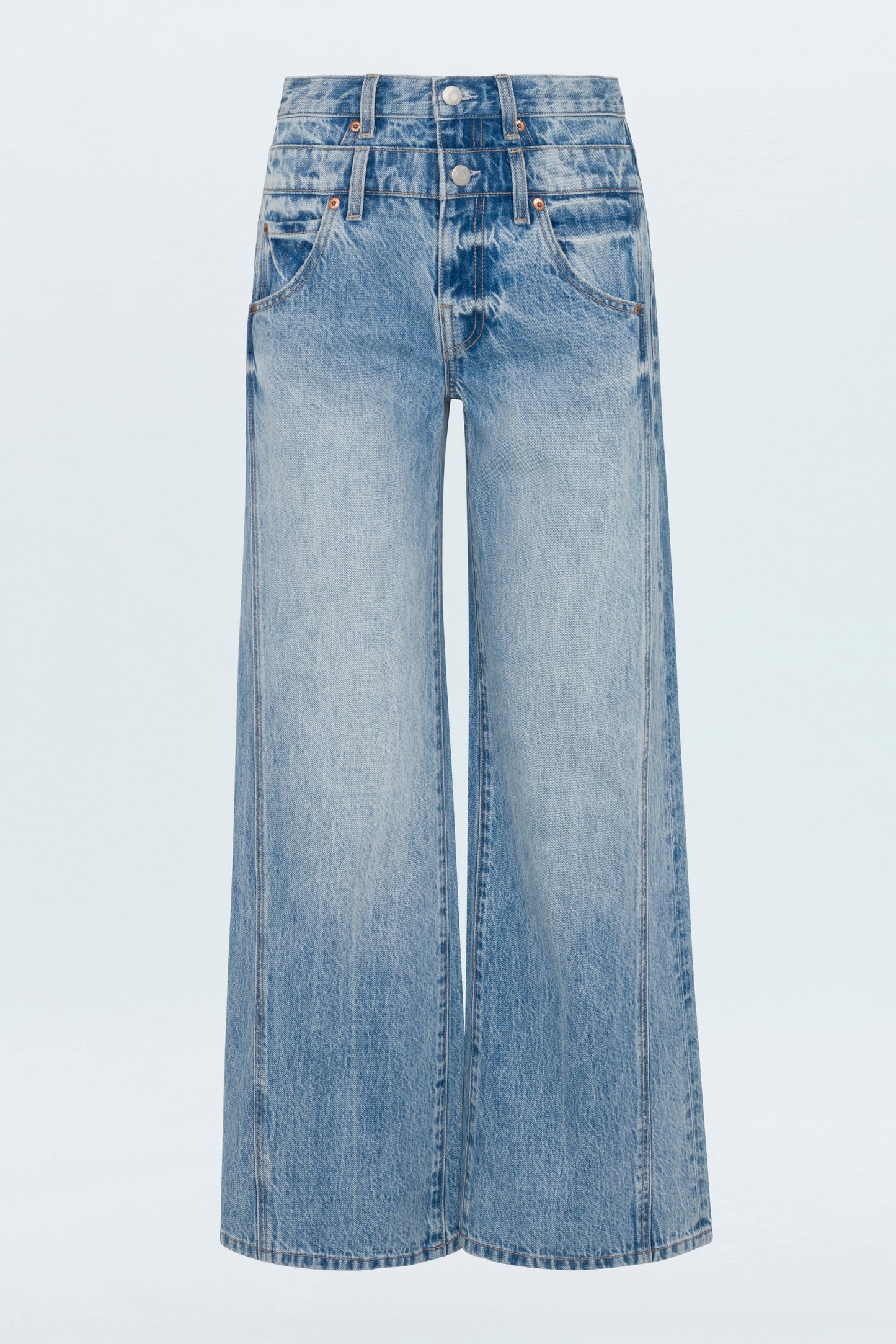 Allostudios – Caleb Højtaljede Stacked Waist Jeans - Light Blue Vintage Denim