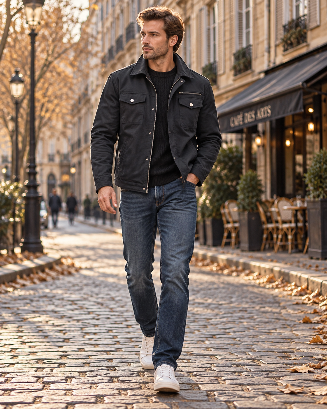 Julian Militærjakke til Mænd - Toile af Coton, Multi-Lommer, Fermeture Zip & Pressions