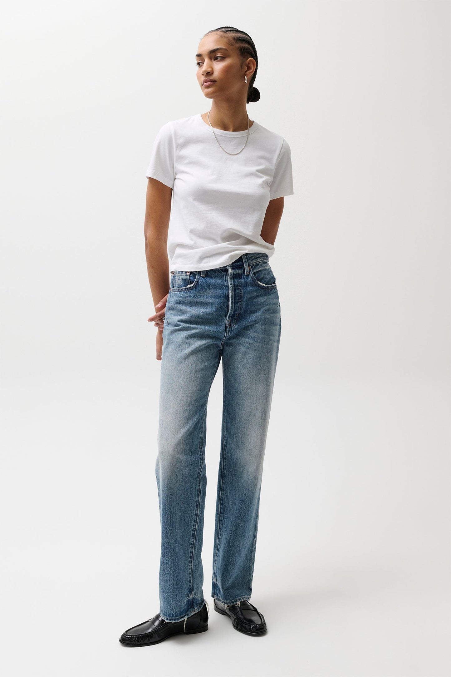Allostudios – Cassie Højtaljede Straight Jeans - Vintage Blå Denim