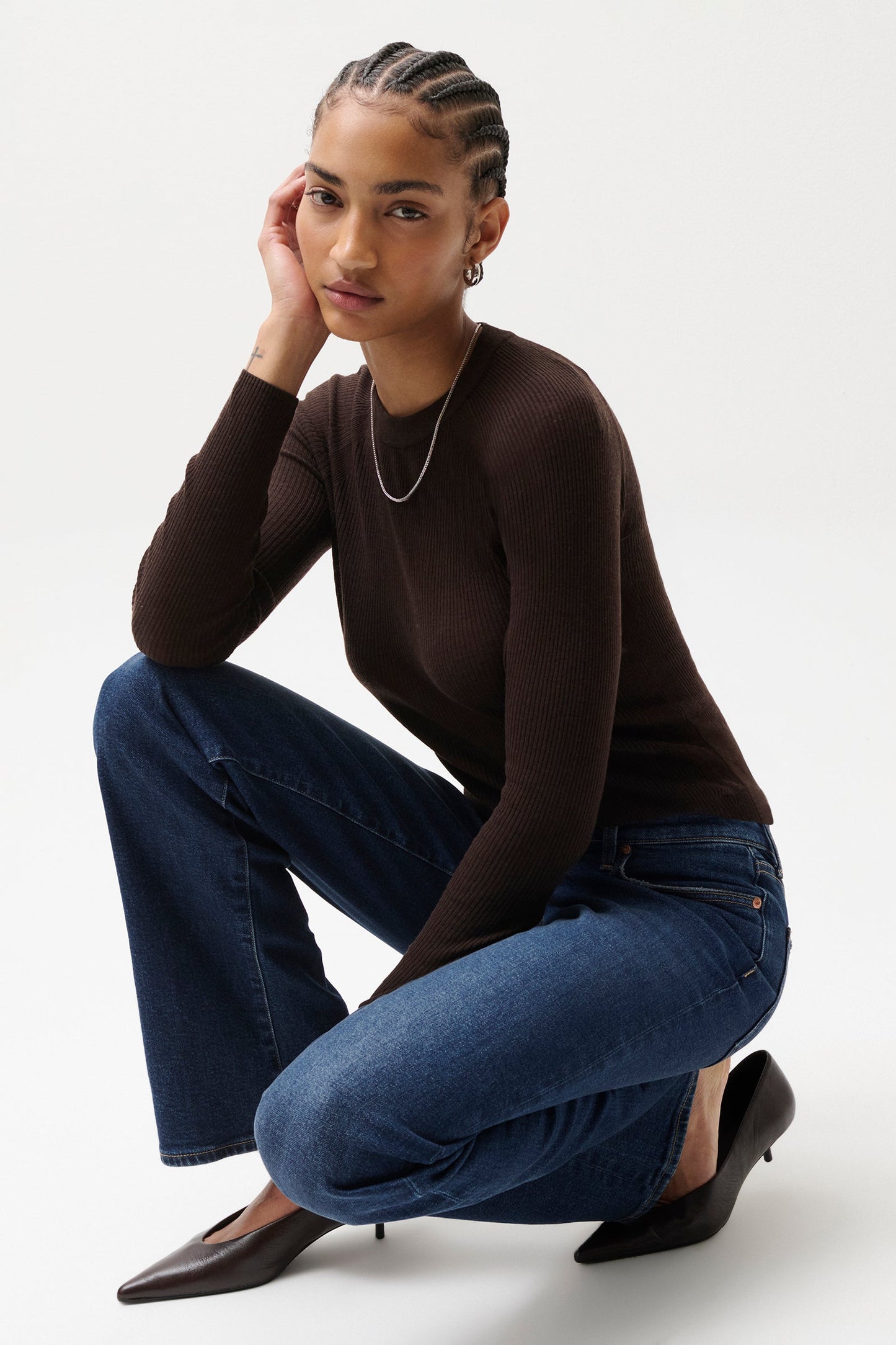 Allostudios – Petite Evie Højtaljede Slim Boot Jeans - Mørk Blå