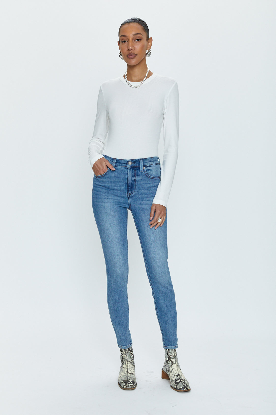 Allostudios Aline Højtaljede Skinny Jeans - Mellemblå