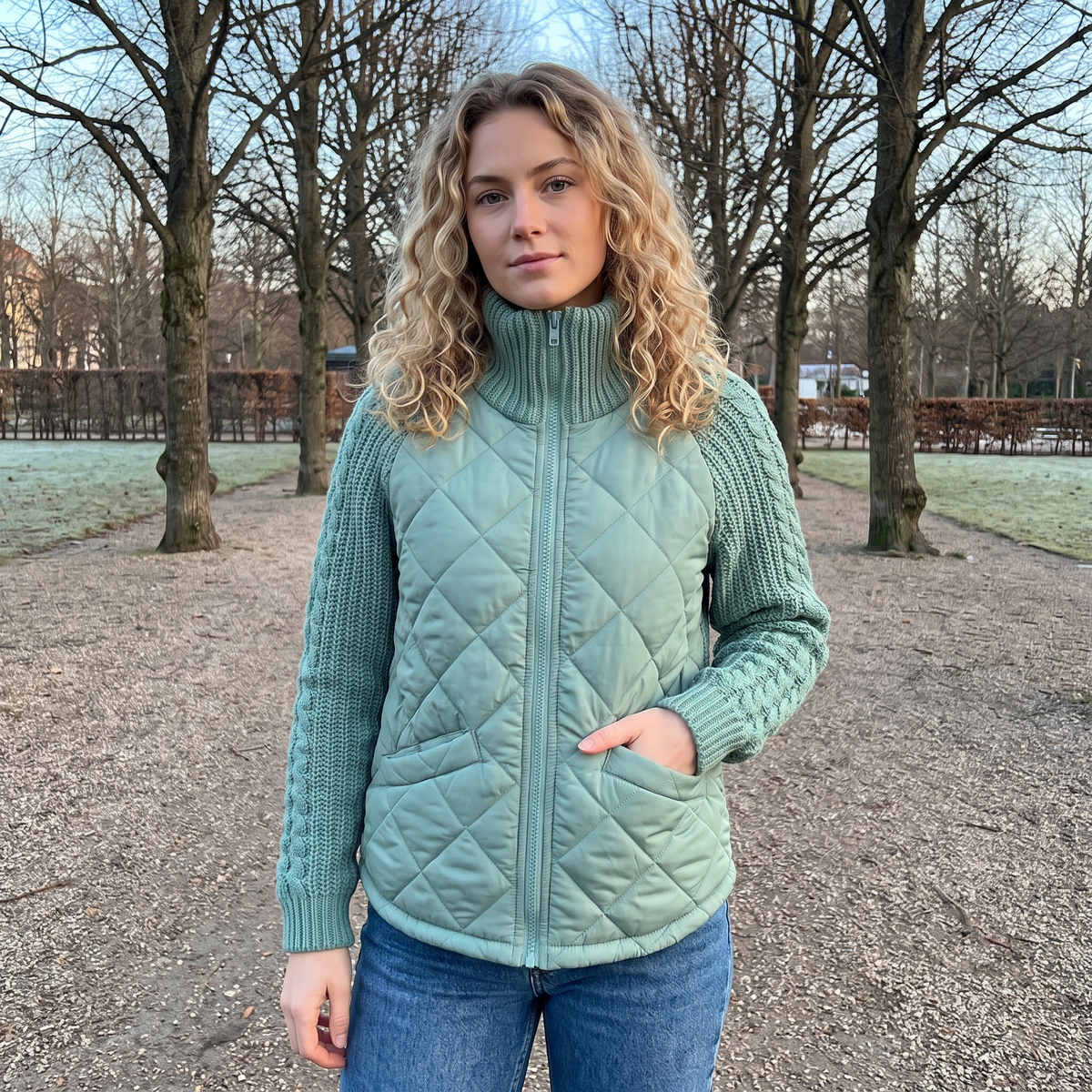 Cableknit Ærme Quiltet Hybridjakke Til Og Hverdag