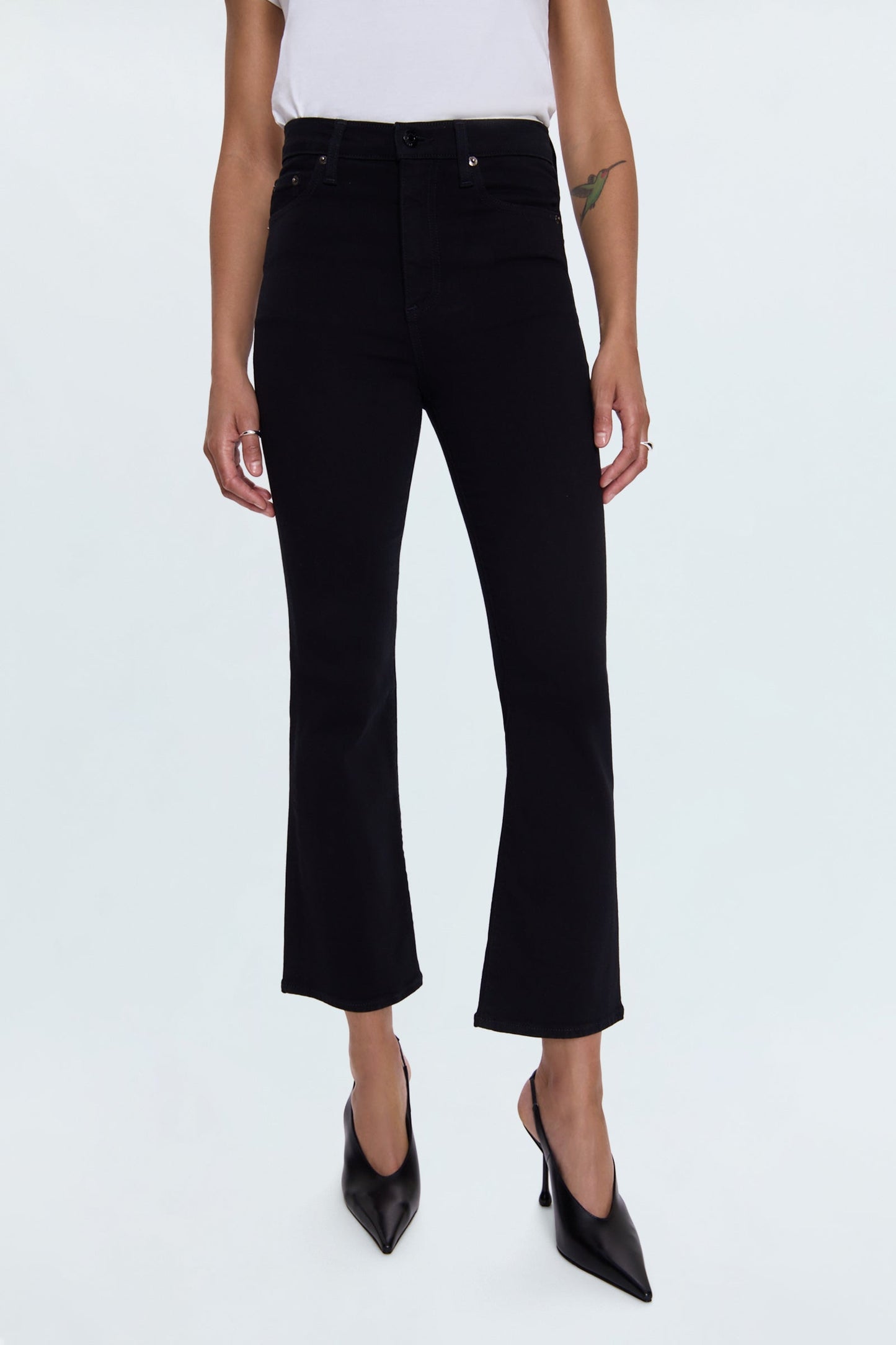 Allostudios – Lennon Højtaljede Cropped Bootcut Jeans - Sort Denim