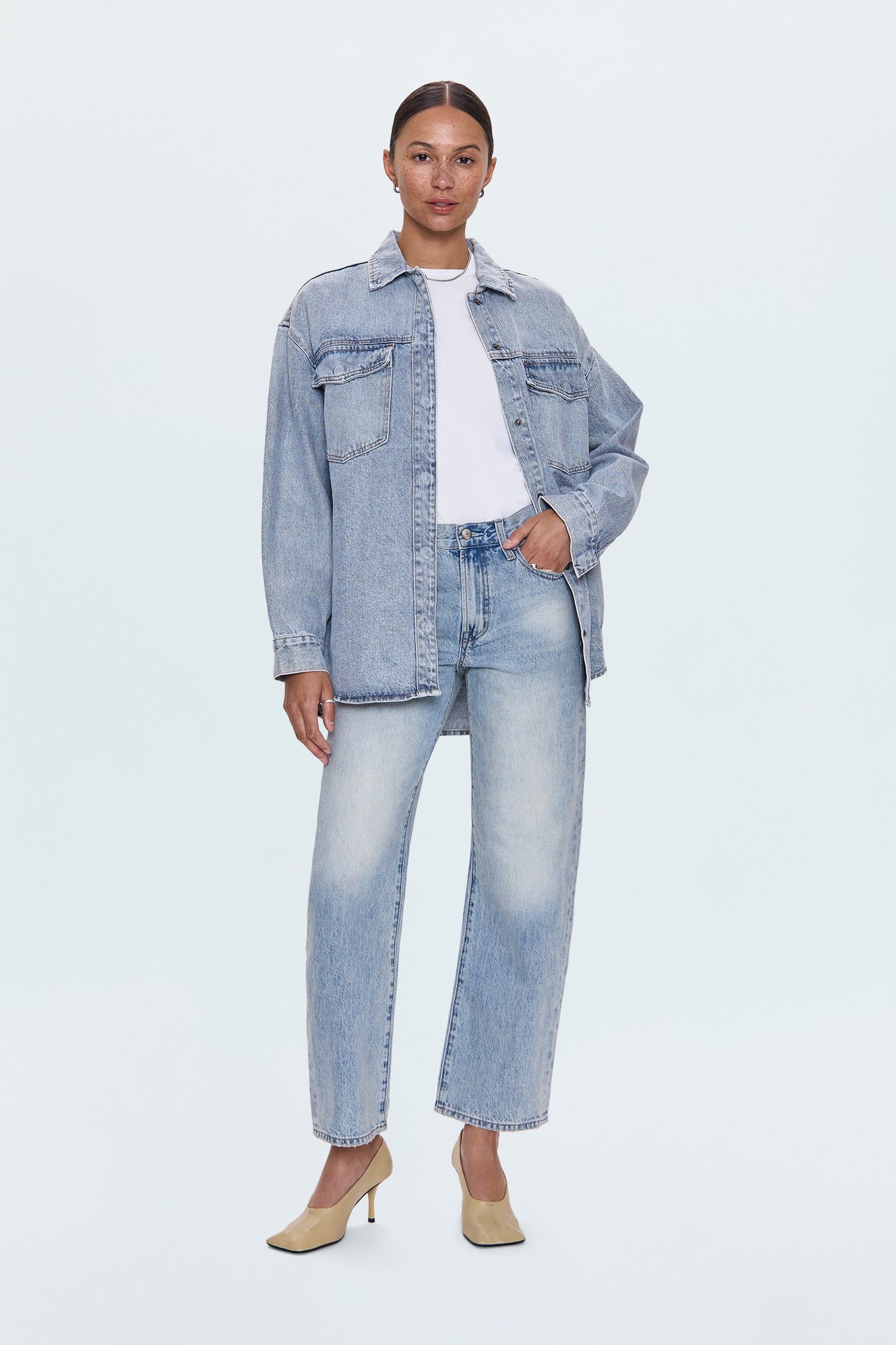 Allostudios – Mandy Oversized Shacket - Lyseblå Denim