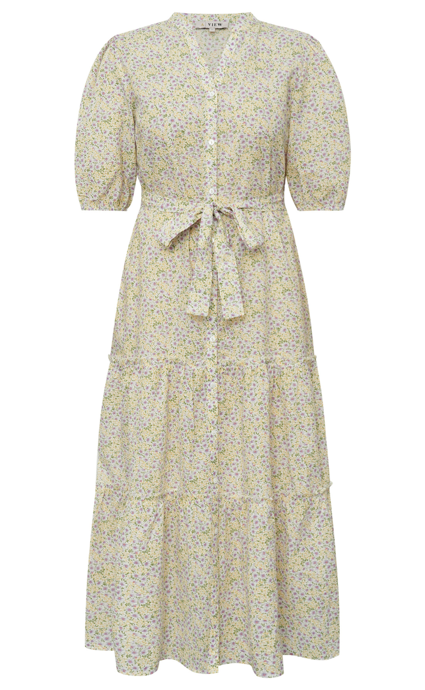 A-View Kjole - Kate V-neck - Lilac/Yellow - allostudios