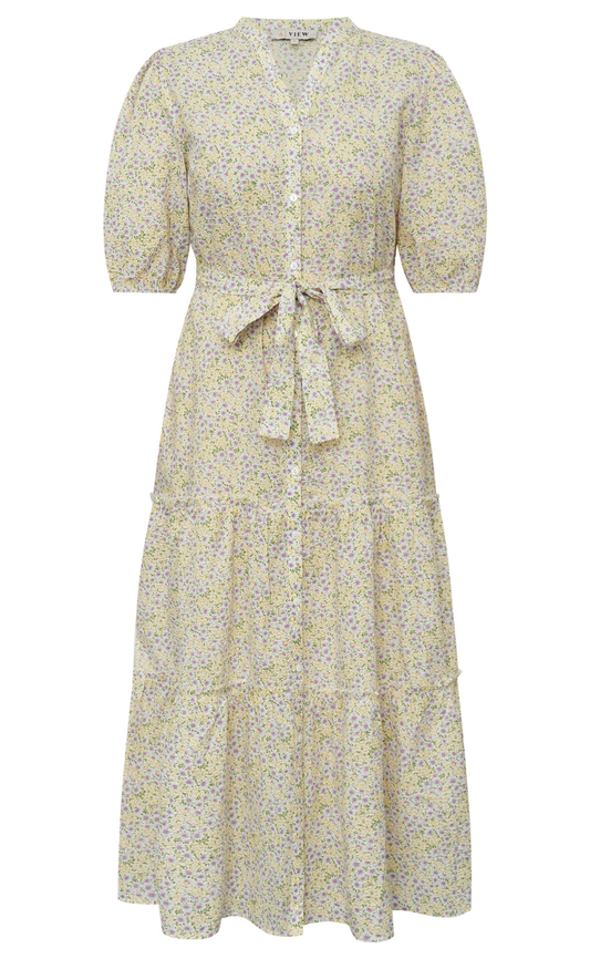 A-View Kjole - Kate V-neck - Lilac/Yellow - allostudios