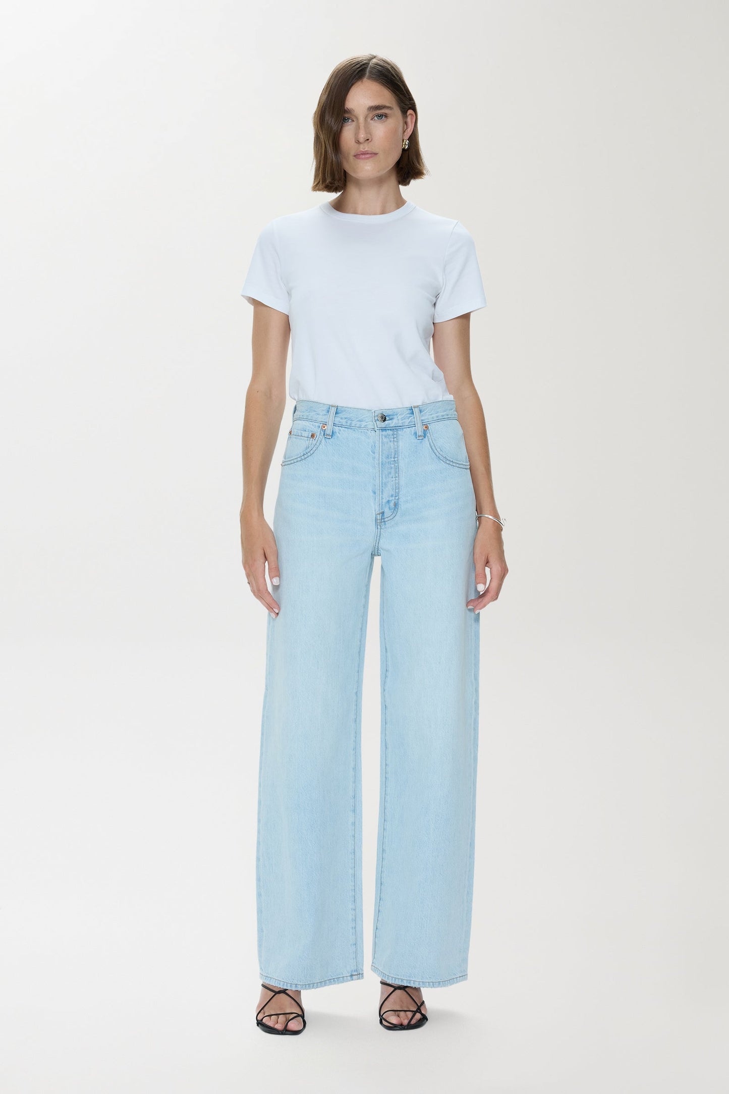 Allostudios – Tate Højtaljede Bowed Wide Leg Jeans - Lyseblå Denim