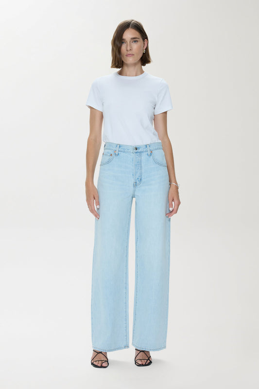 Allostudios – Tate Højtaljede Bowed Wide Leg Jeans - Lyseblå Denim