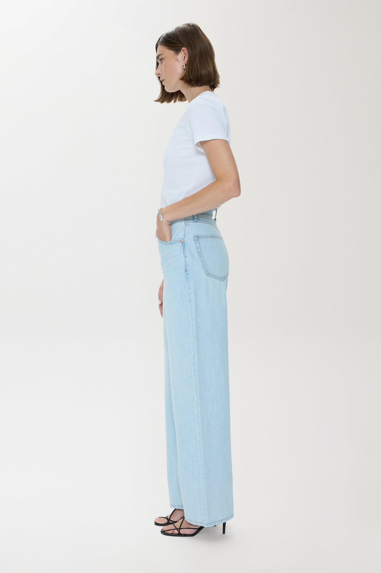 Allostudios – Tate Højtaljede Bowed Wide Leg Jeans - Lyseblå Denim