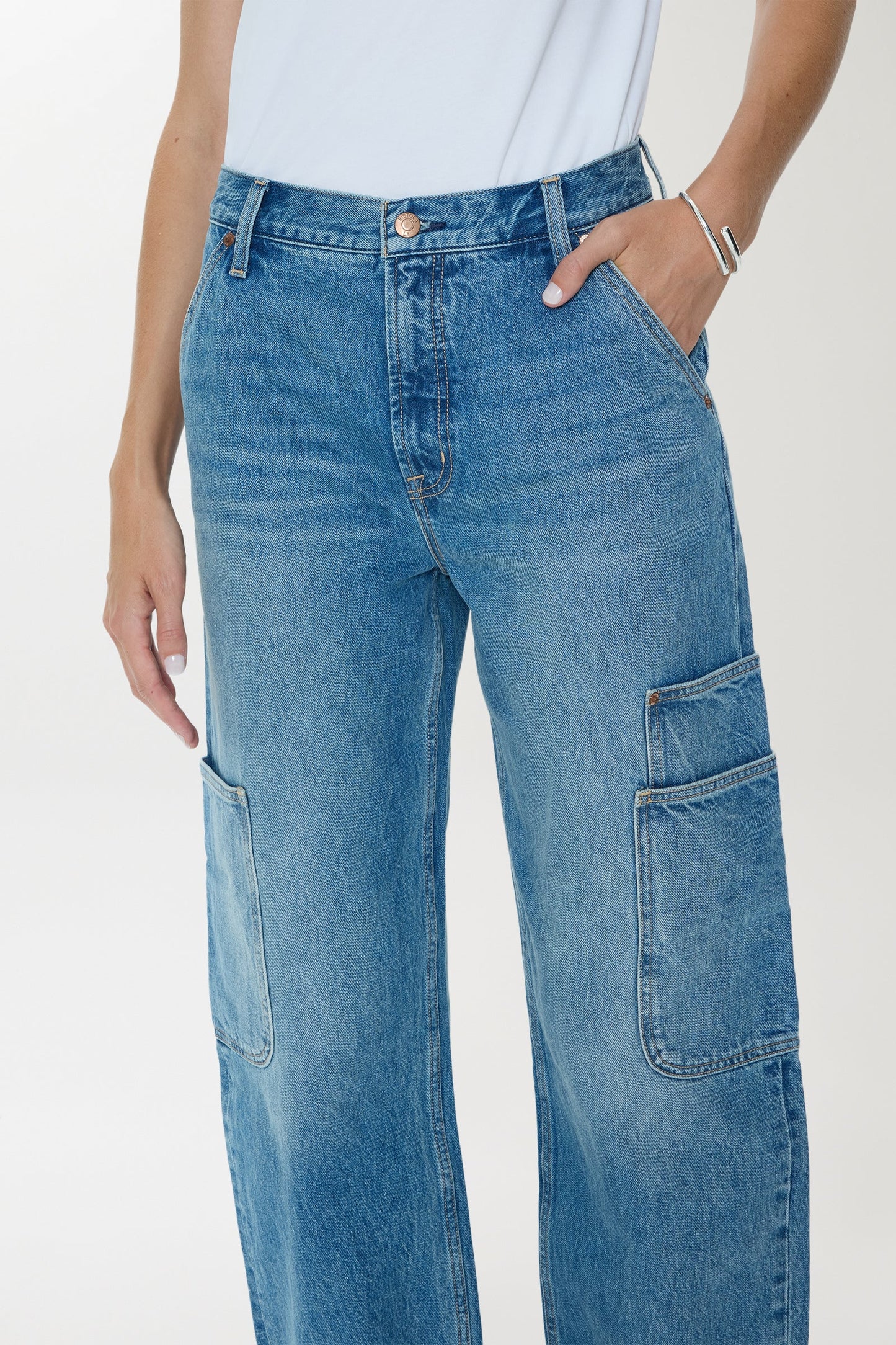 Allostudios – Sonny Højtaljede Barrel Jeans - Støvet blå