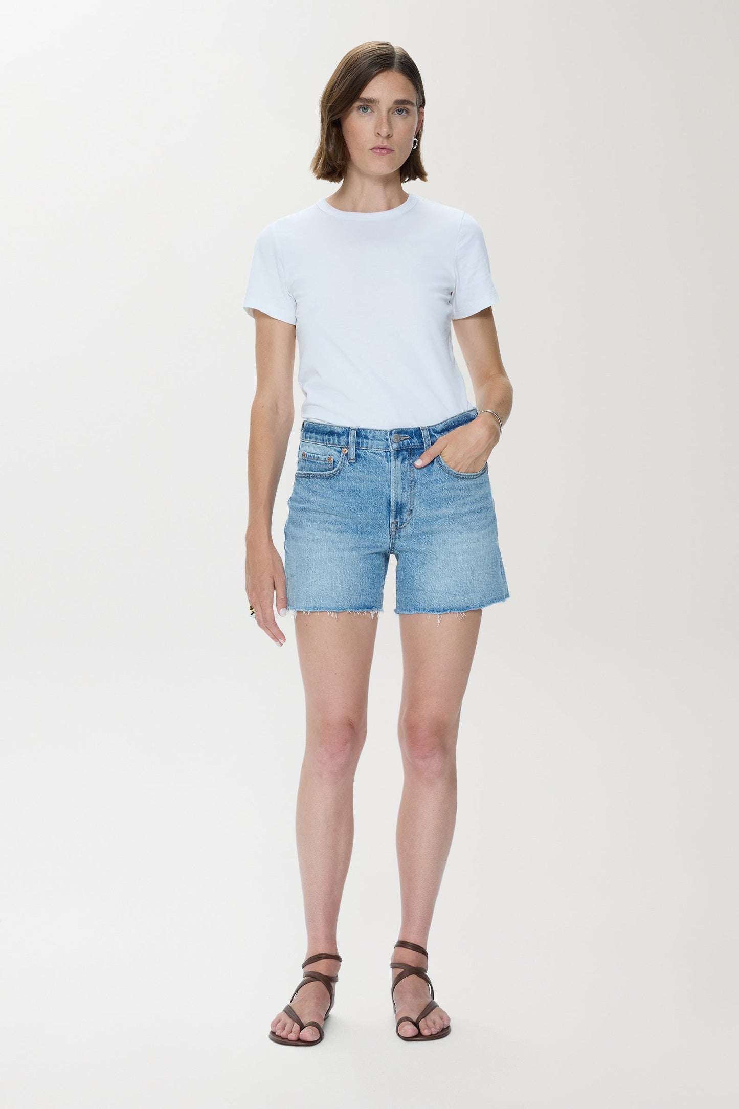Allostudios – Kennedy Mid Rise Denim Shorts - Solbleget Blå