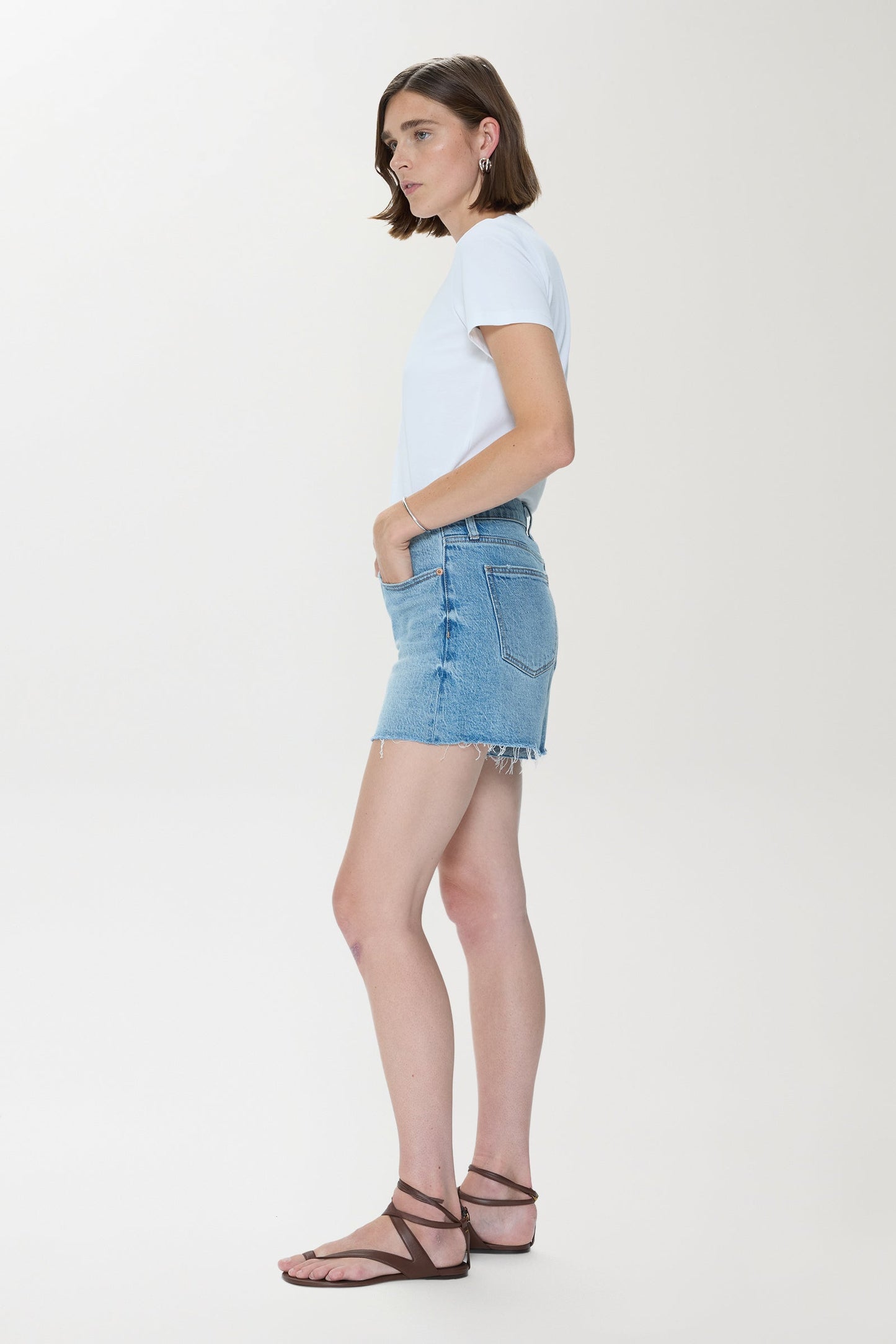 Allostudios – Kennedy Mid Rise Denim Shorts - Solbleget Blå