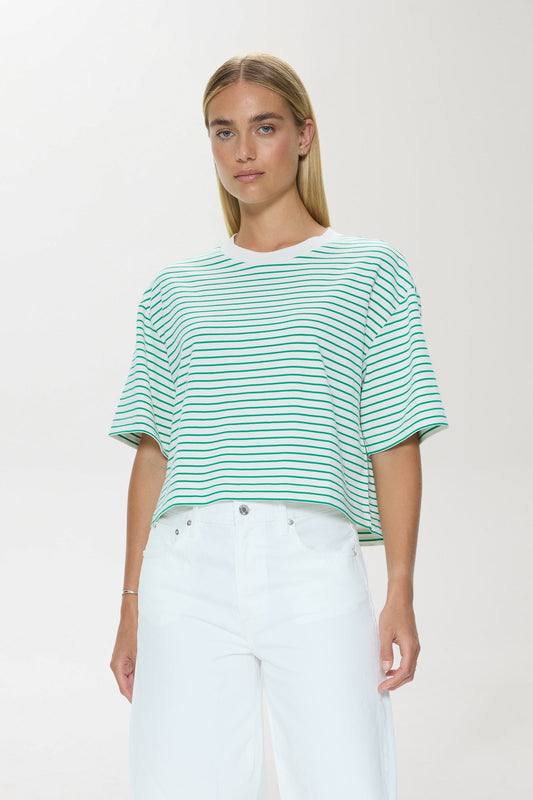 Allostudios Mae Cropped Tee - Grøn/Hvid Stribet