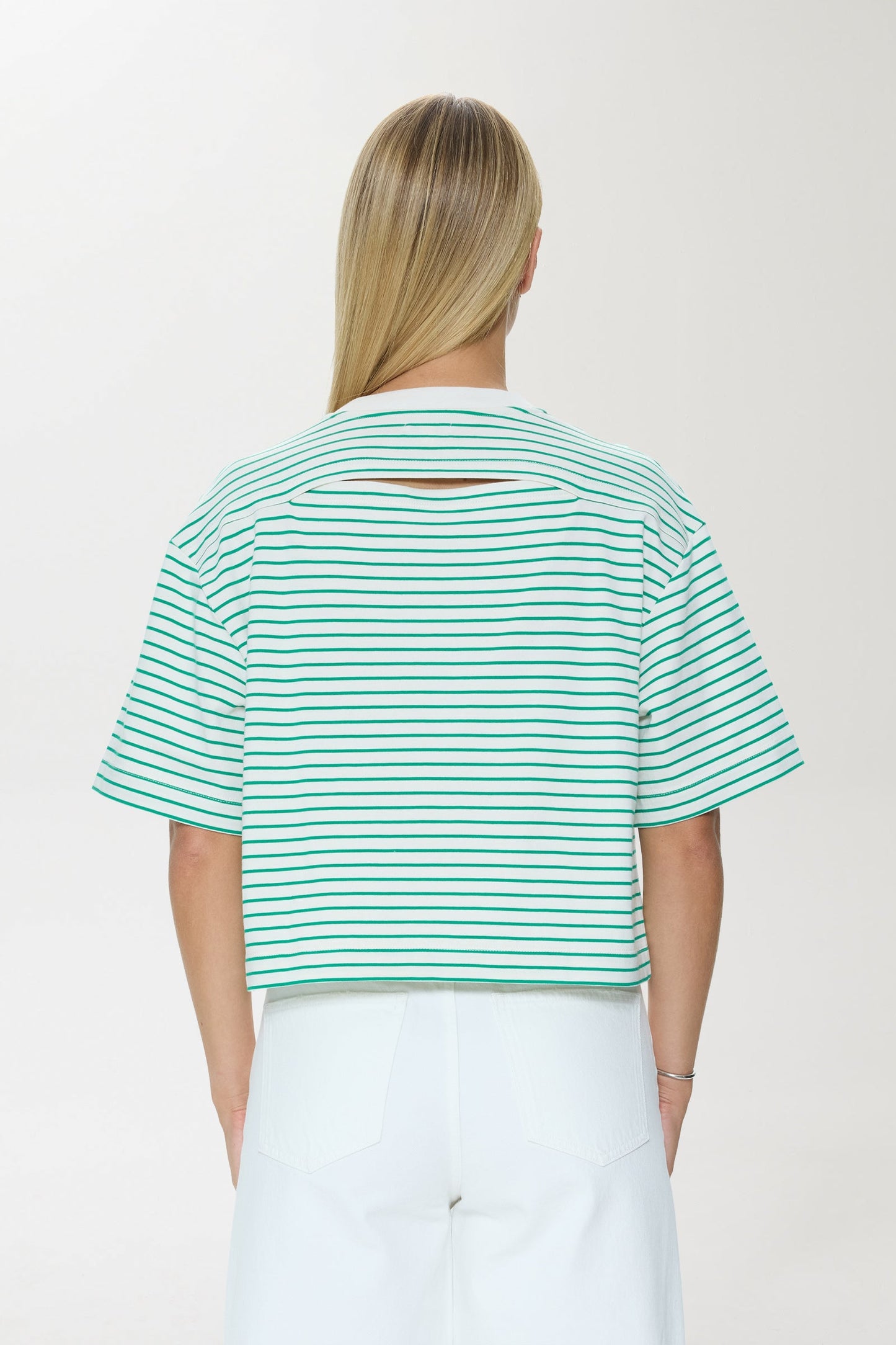 Allostudios Mae Cropped Tee - Grøn/Hvid Stribet