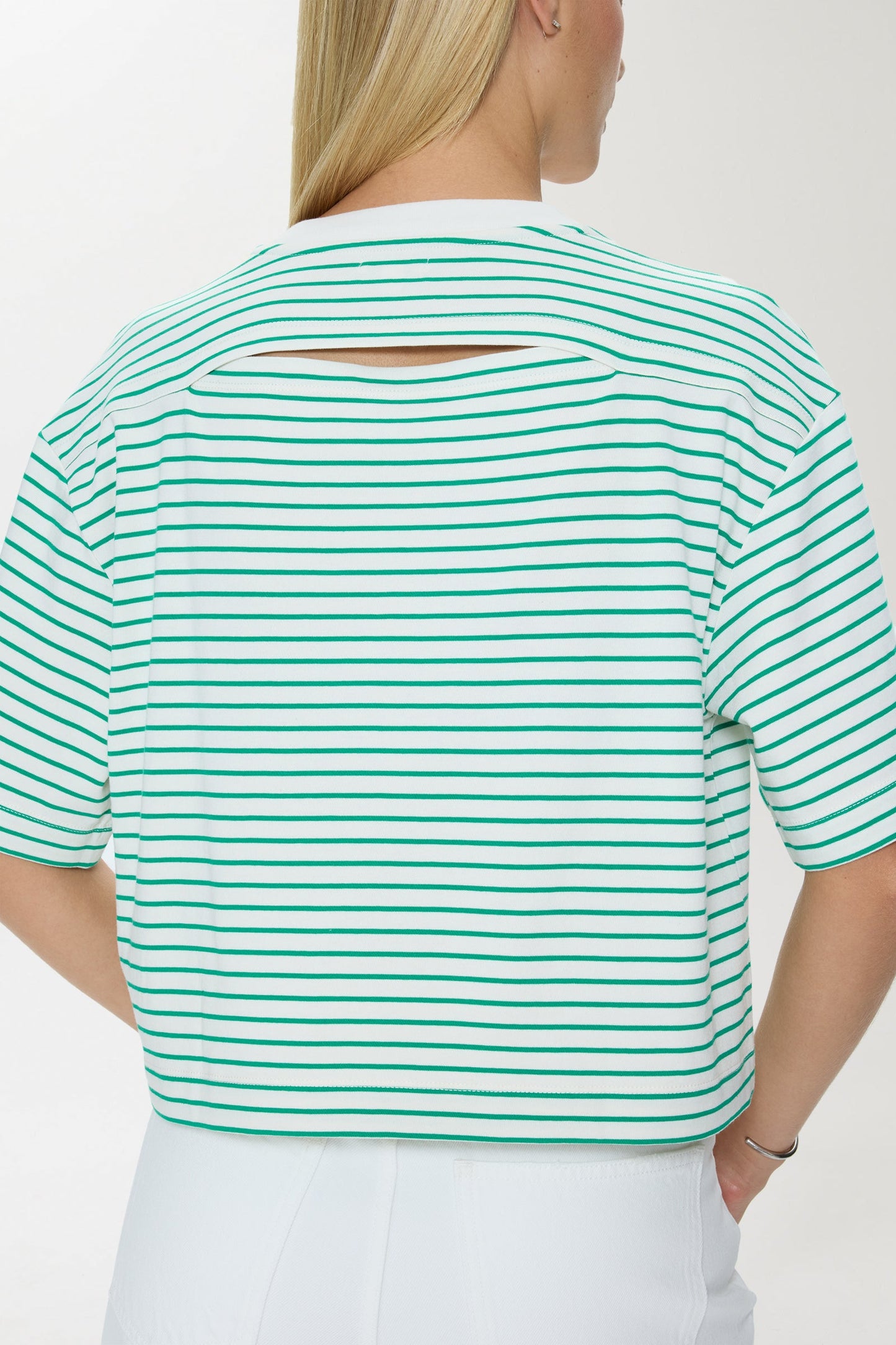 Allostudios Mae Cropped Tee - Grøn/Hvid Stribet