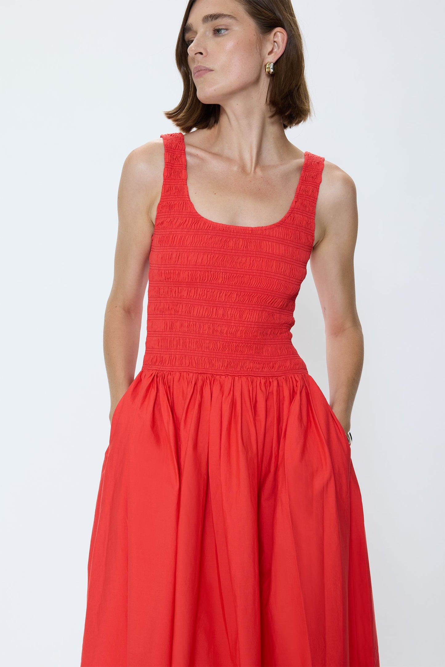 Allostudios Alessia Smocked Drop Waist Kjole - Kirsebærrød
