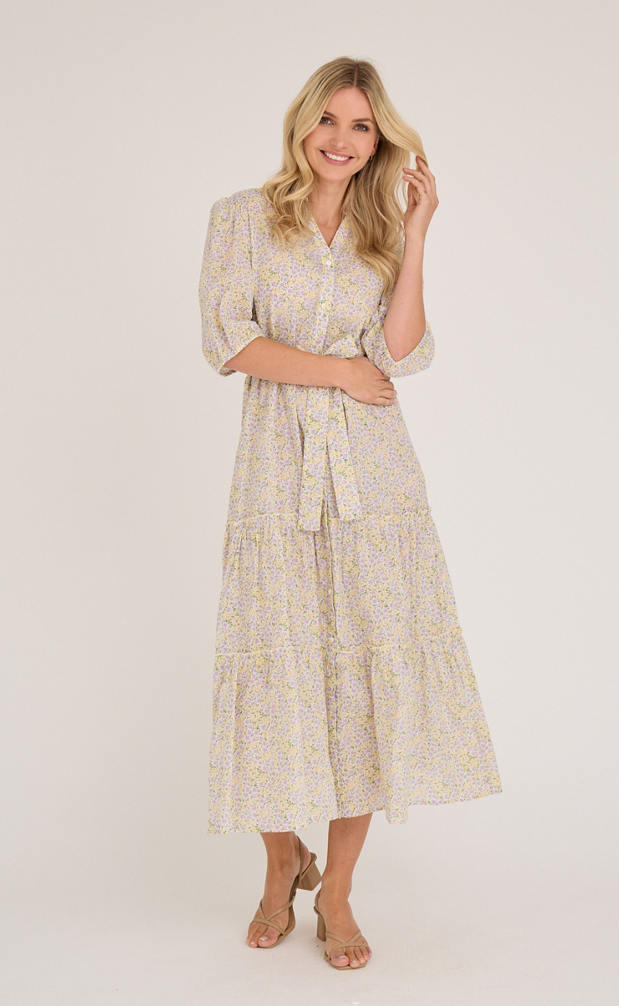 A-View Kjole - Kate V-neck - Lilac/Yellow - allostudios