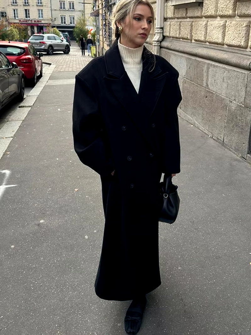 Claudia Manteau Oversize Dame – Elegant Dobbeltknappet Jakke med Strukturerede Skuldre - Allostudios