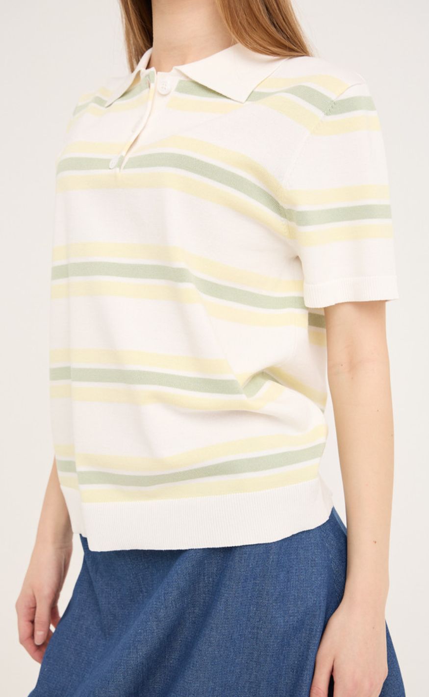 A-View Bluse - Polo Stripe - White/Yello - allostudios