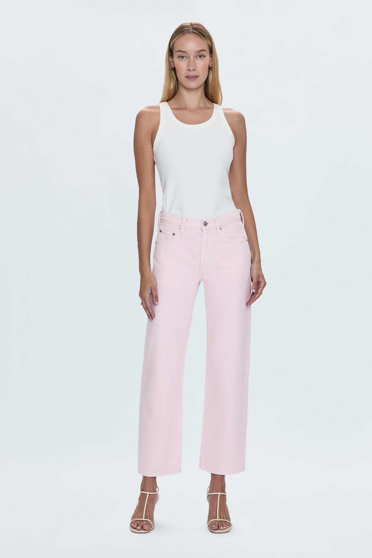 Allostudios – Lexi Mid Rise Bowed Straight Jeans - Blush Rosa