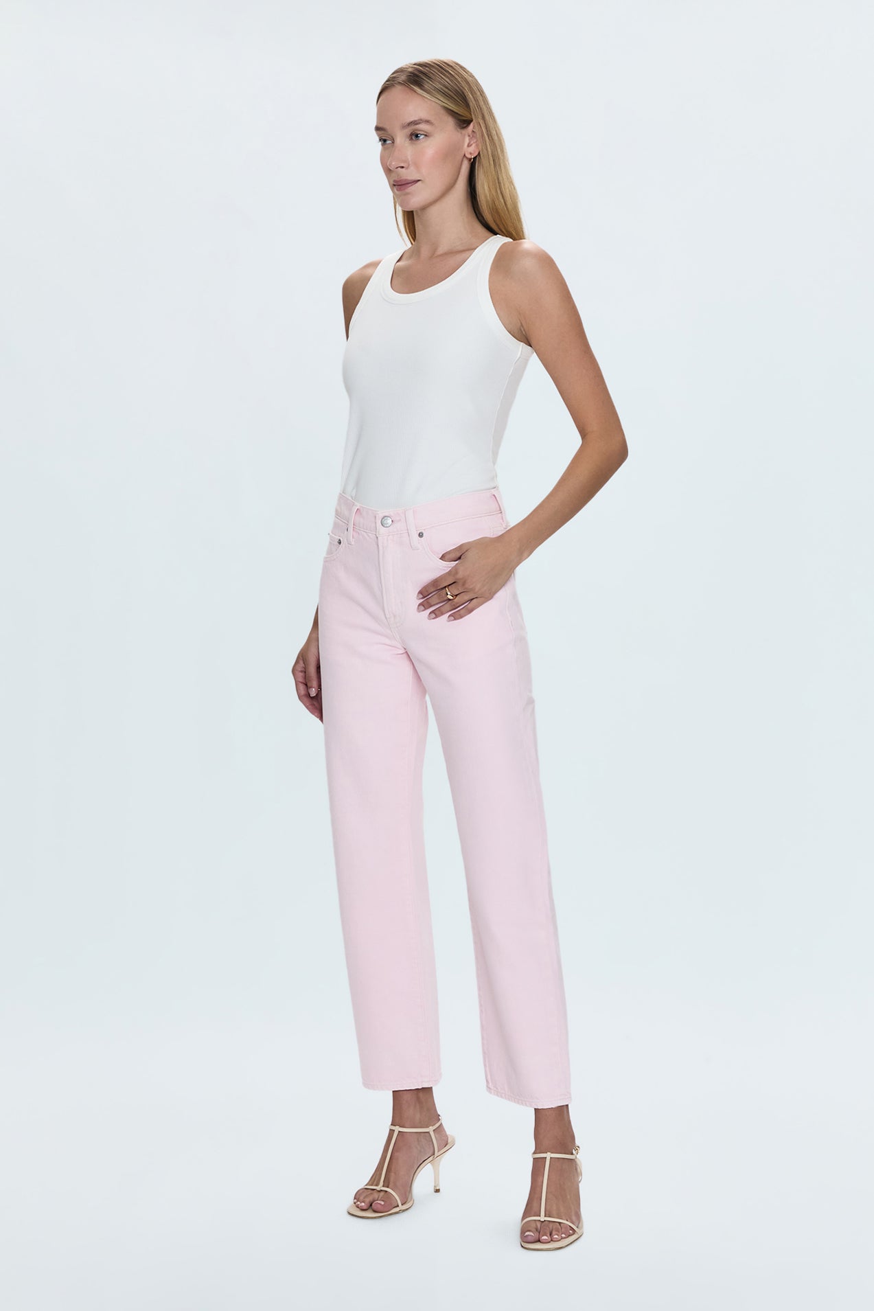 Allostudios – Lexi Mid Rise Bowed Straight Jeans - Blush Rosa