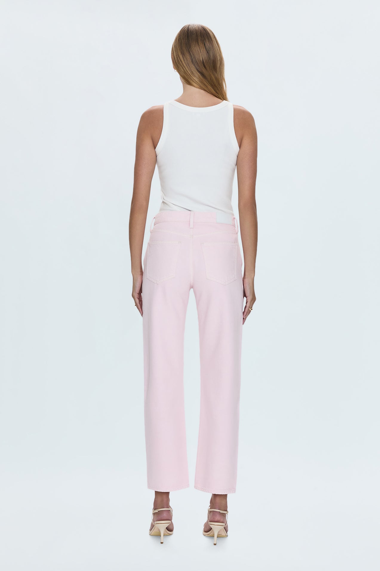 Allostudios – Lexi Mid Rise Bowed Straight Jeans - Blush Rosa