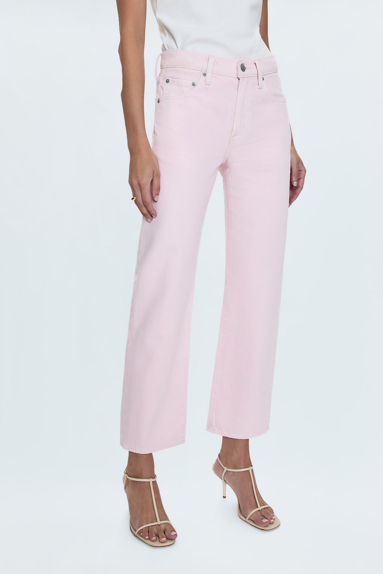 Allostudios – Lexi Mid Rise Bowed Straight Jeans - Blush Rosa