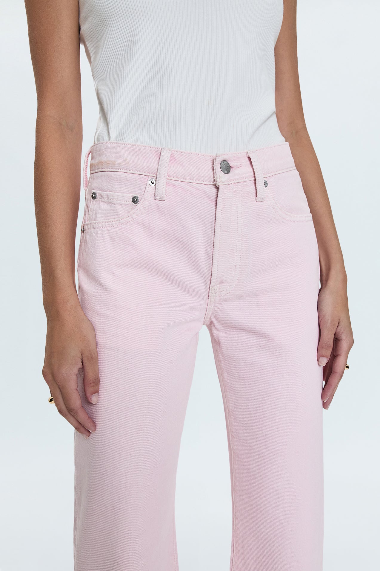 Allostudios – Lexi Mid Rise Bowed Straight Jeans - Blush Rosa