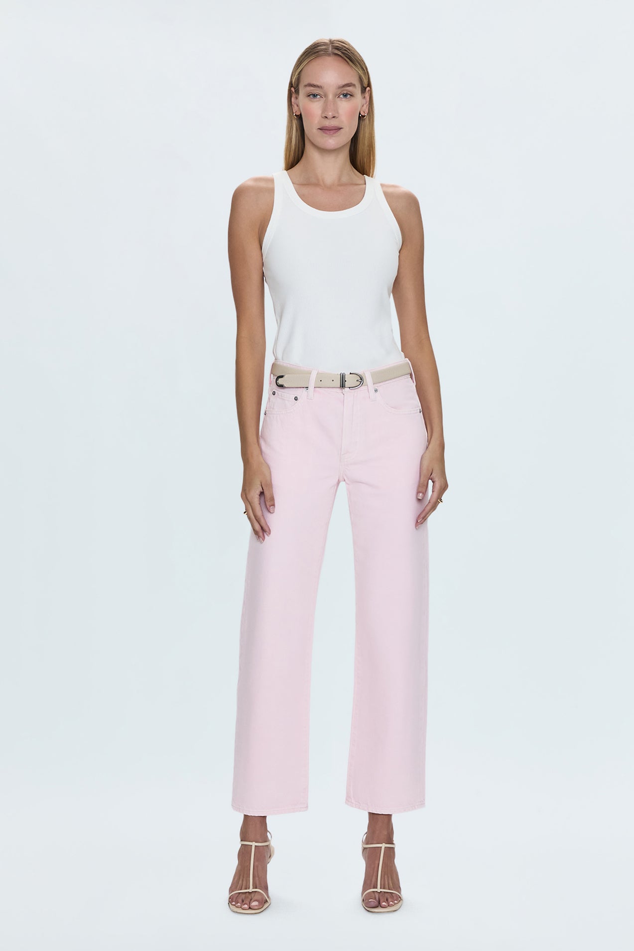 Allostudios – Lexi Mid Rise Bowed Straight Jeans - Blush Rosa