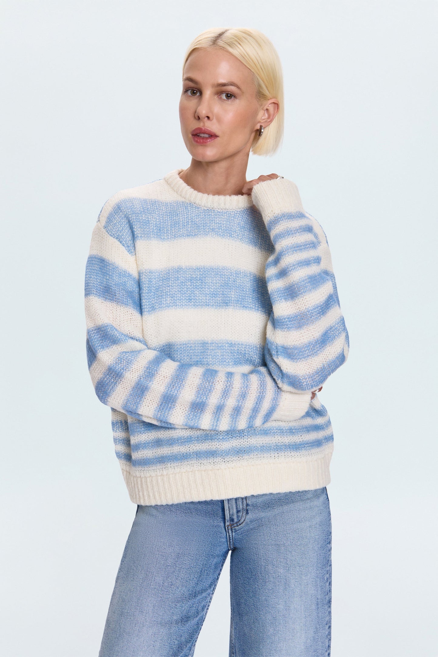Allostudios – Moa Stribet Bubble Sweater - Blå Gradient