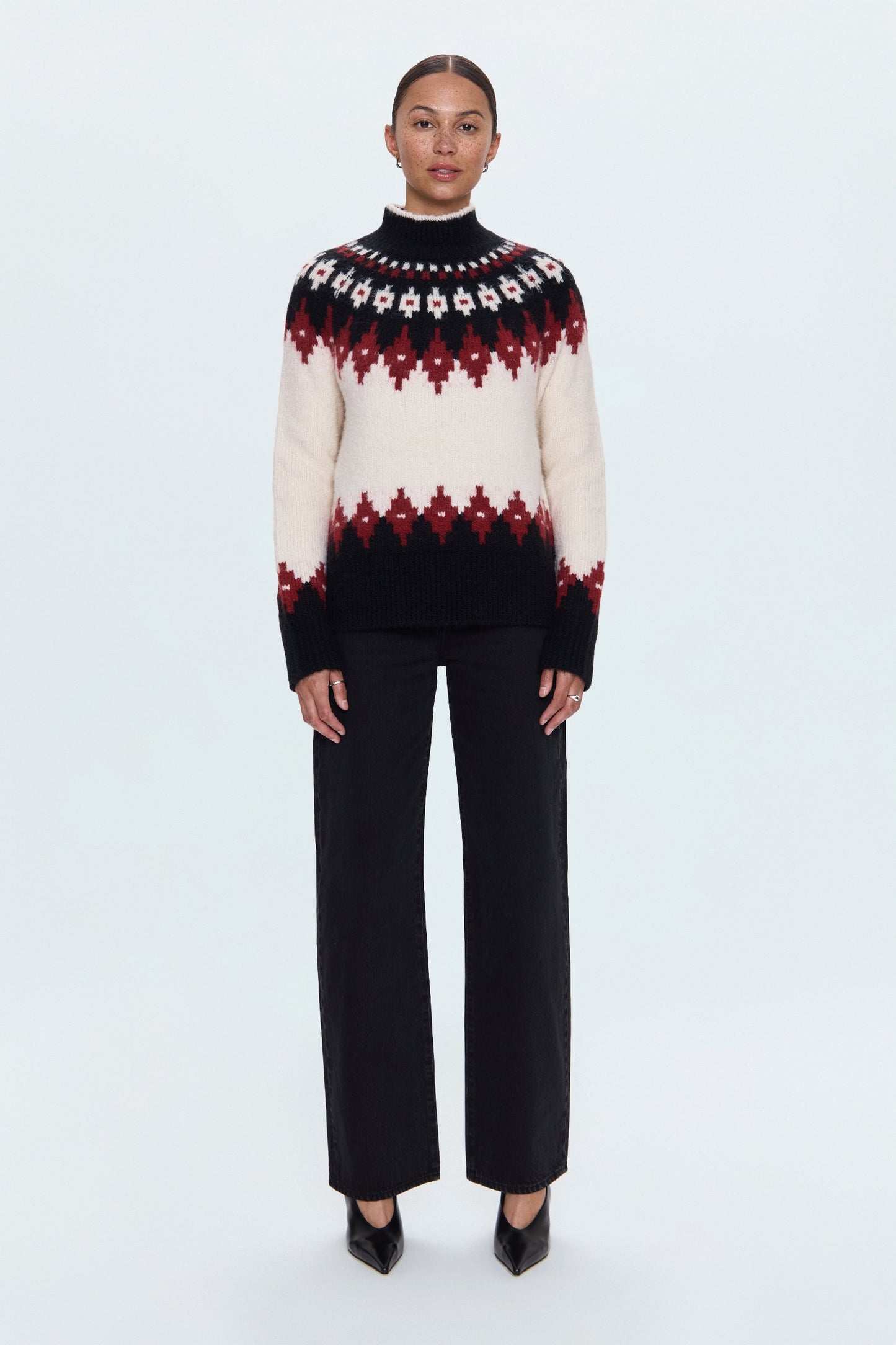 Allostudios – Astrid Strik Pullover Sweater - Hvid Oxblood