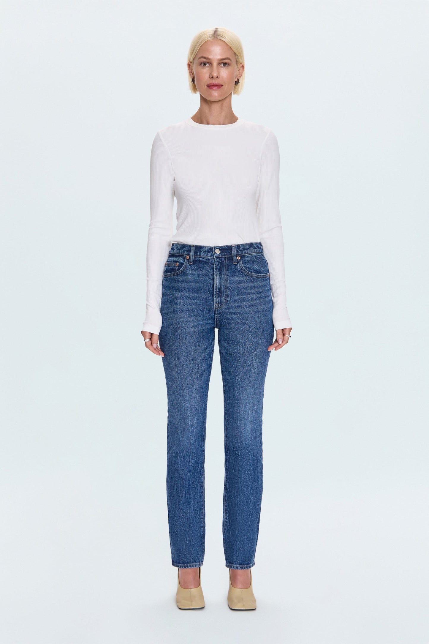 Allostudios – Bri Højtaljede Slim Straight Jeans - Blå Denim