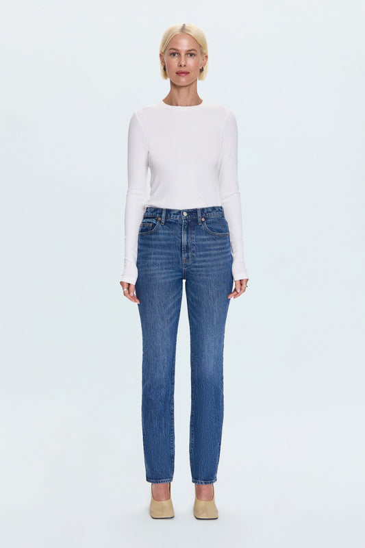 Allostudios – Bri Højtaljede Slim Straight Jeans - Blå Denim