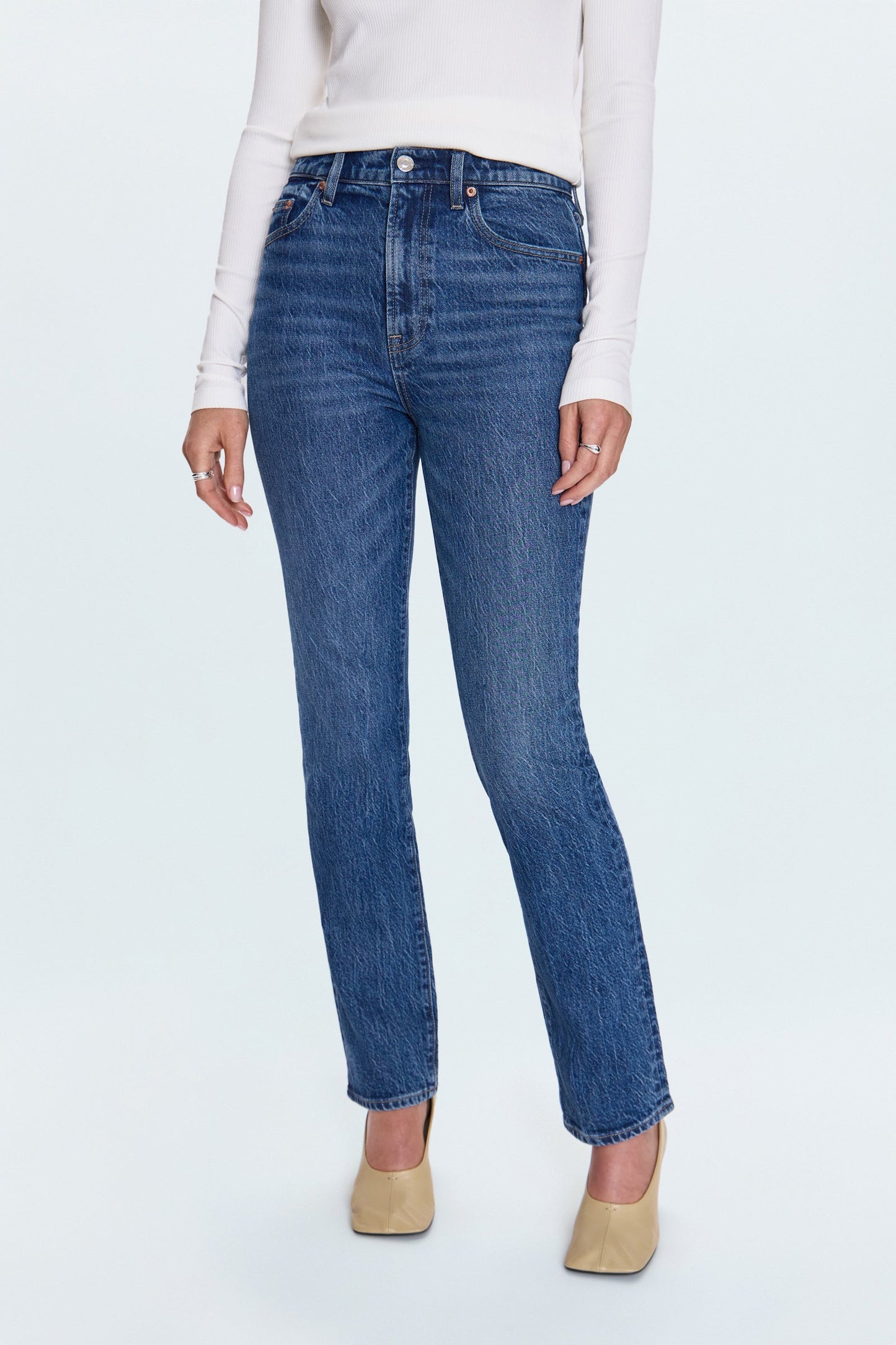 Allostudios – Bri Højtaljede Slim Straight Jeans - Blå Denim