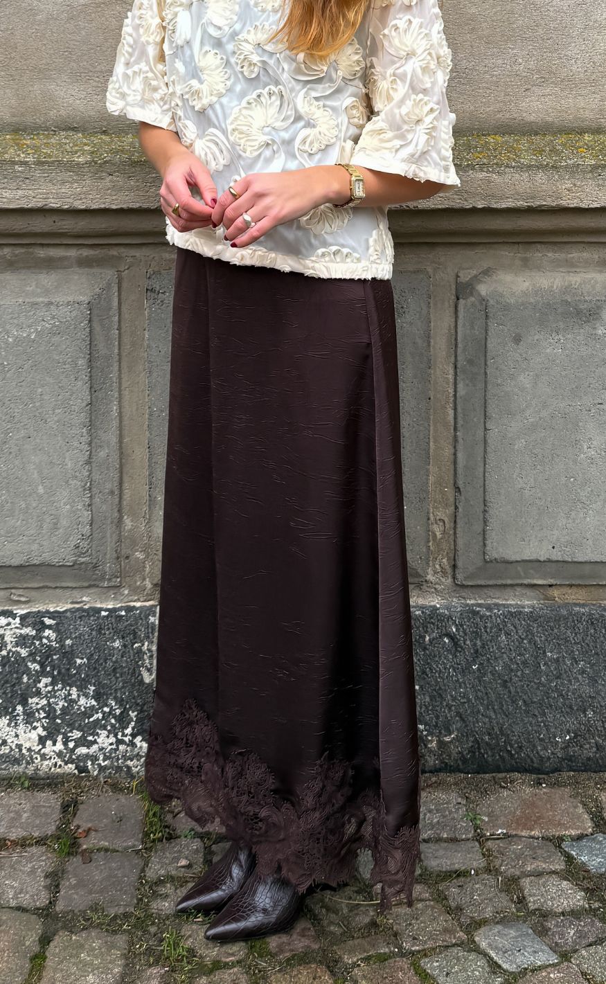 A-View Nederdel - Sinda Lace - Dark Brown - allostudios