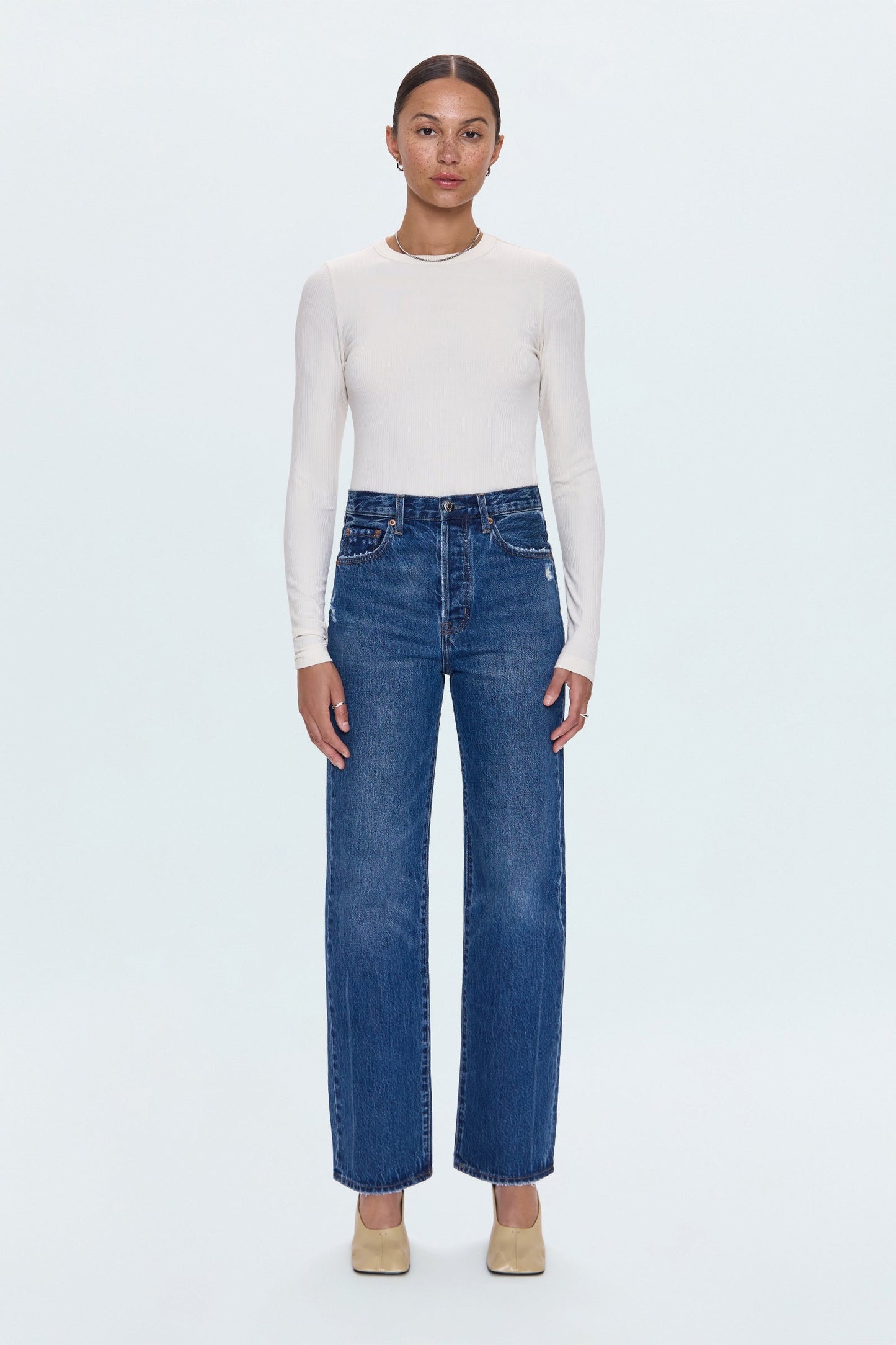 Allostudios – Petite Cassie Super Højtaljede Straight Jeans - Vintage Blå