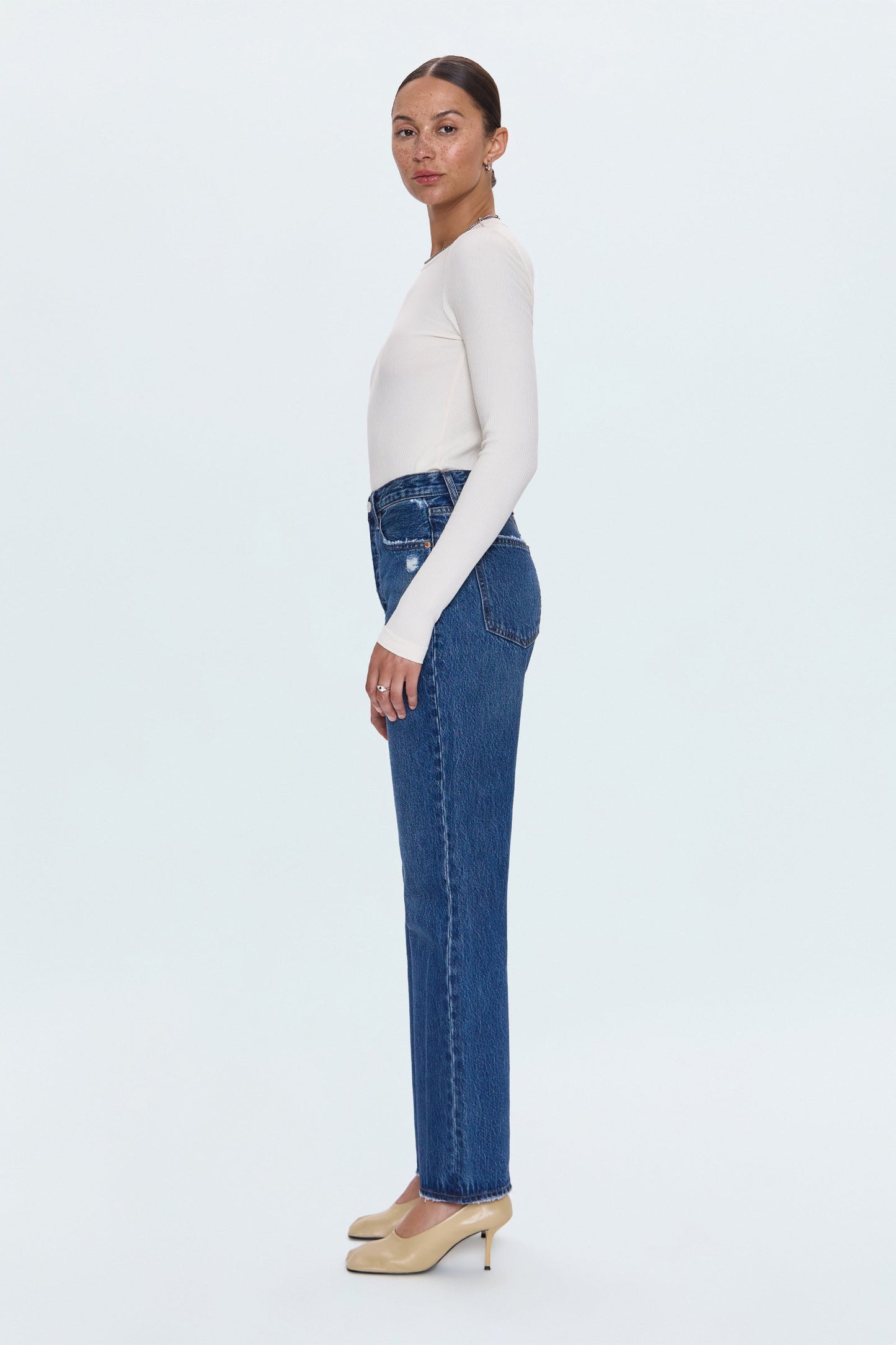Allostudios – Petite Cassie Super Højtaljede Straight Jeans - Vintage Blå