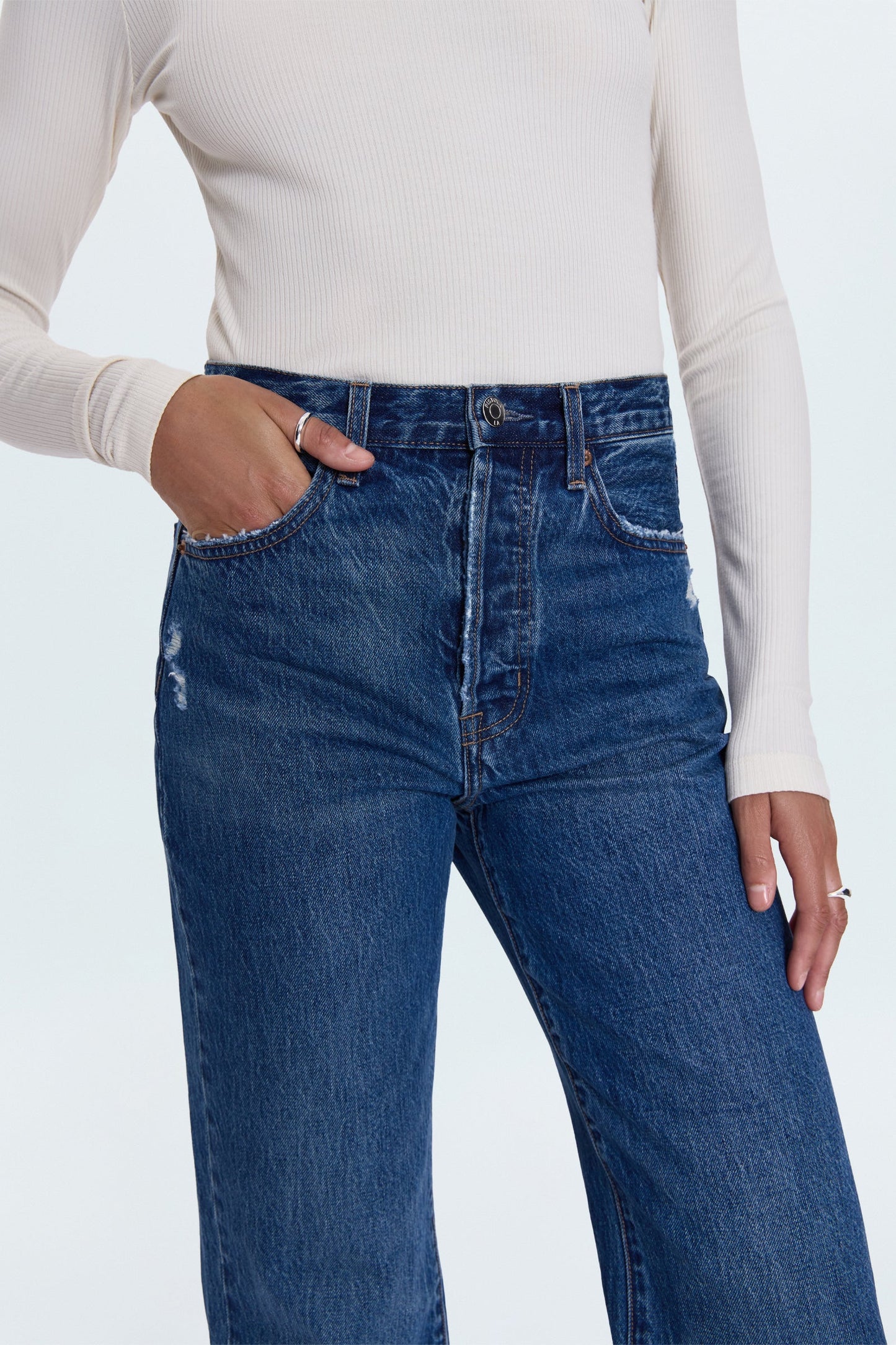 Allostudios – Petite Cassie Super Højtaljede Straight Jeans - Vintage Blå