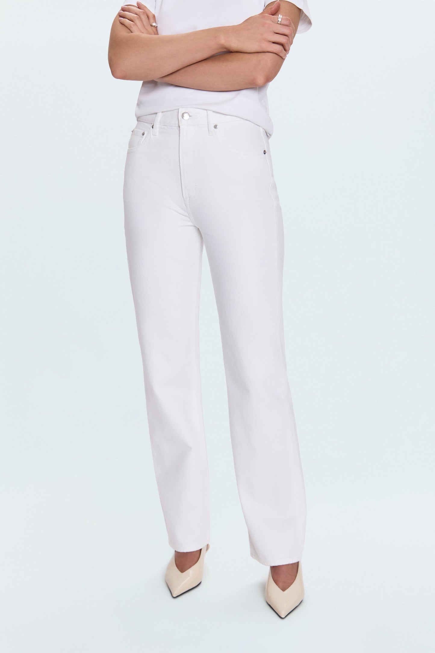 Allostudios – Cassie Super Højtaljede Straight Jeans - Hvid Denim