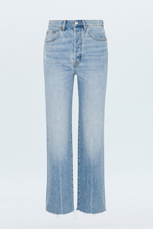 Allostudios – PETITE Cassie Super High Rise Straight Jeans - Lys Blå