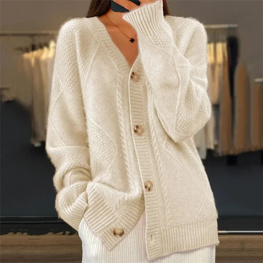 Lena cardigan dame – blød cashmere vest med knapper & elegante lange ærmer - Allostudios