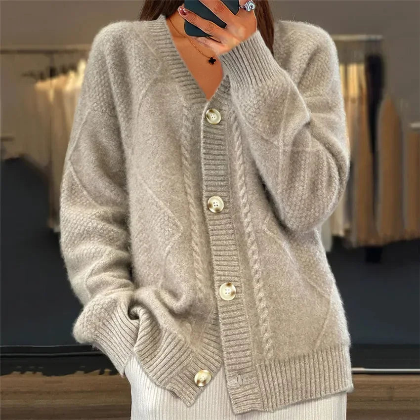 Lena cardigan dame – blød cashmere vest med knapper & elegante lange ærmer - Allostudios