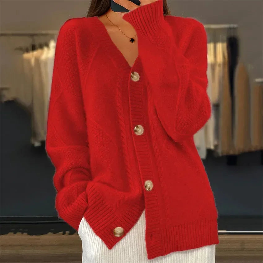 Lena cardigan dame – blød cashmere vest med knapper & elegante lange ærmer - Allostudios