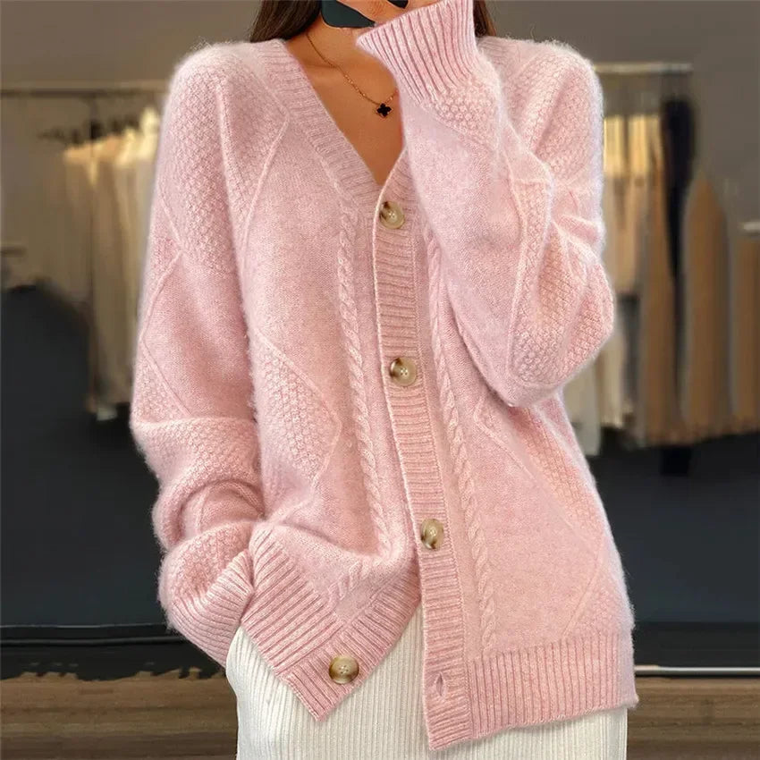 Lena cardigan dame – blød cashmere vest med knapper & elegante lange ærmer - Allostudios