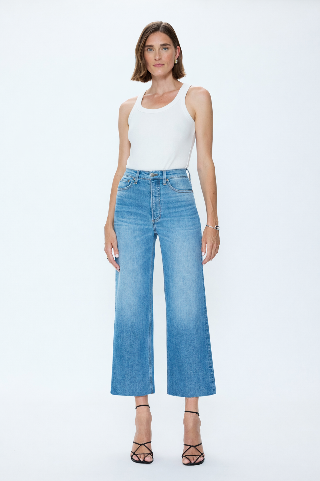 Allostudios PETITE Lana Croppede Jeans med Høj Talje og Ultrabrede Ben - Havblå
