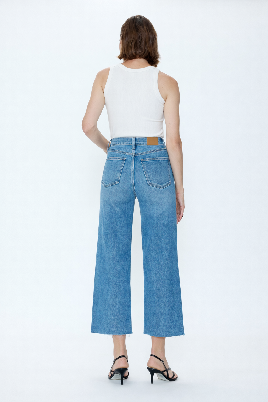 Allostudios PETITE Lana Croppede Jeans med Høj Talje og Ultrabrede Ben - Havblå