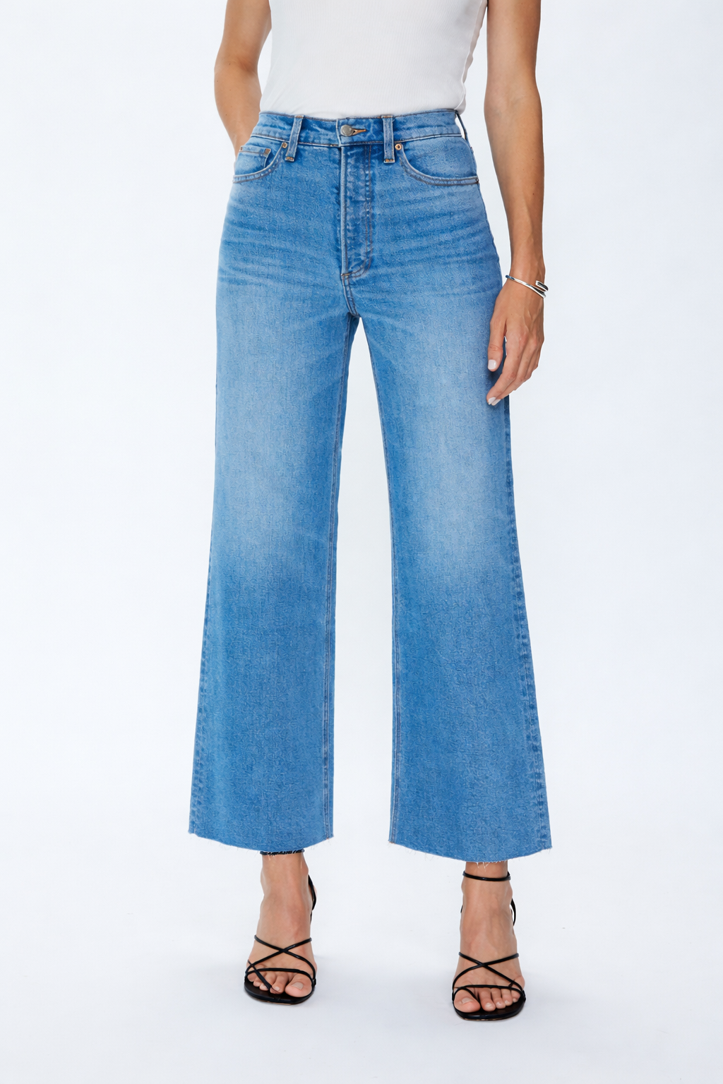 Allostudios PETITE Lana Croppede Jeans med Høj Talje og Ultrabrede Ben - Havblå
